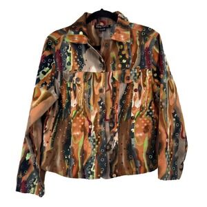 Gaudy Couture Womens M Abstract Print Sequin  Cotton Denim Jacket Brown
